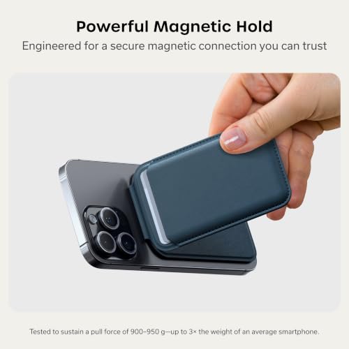 Image of Satechi Magnetic Magsafe Wallet and Double Flap Stand, iPhone Wallet with 4 Card Slots, Front Flap NFC Pass Through for iPhone 15, iPhone 14, iPhone 13, iPhone 12 - Vegan Leather, Blue | NFC Pass-Through Dual Tab Construction Adjustable Kickstand for iPhone 12-17 Premium Material (PU)