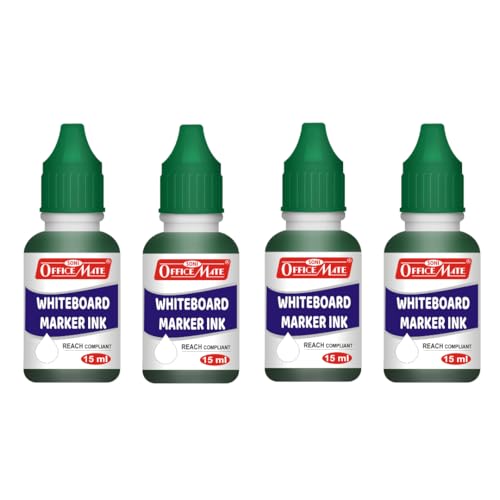 Image of Soni Officemate Whiteboard Marker Ink -15ml | Pack of 4 (Green) | Smooth, Easy Wipe, Long-Lasting Ink | Eco-Friendly & Bright