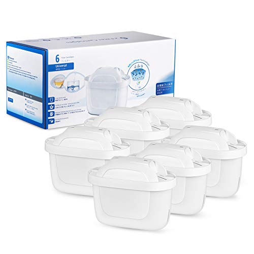 Modohe Cartuchos Filtrantes para el Agua, 6 Filtros de Agua, Compatible con BRITA MAXTRA+, Reducen la Cal y el Cloro, 6 Unidades, Tercera Generación, Blanco