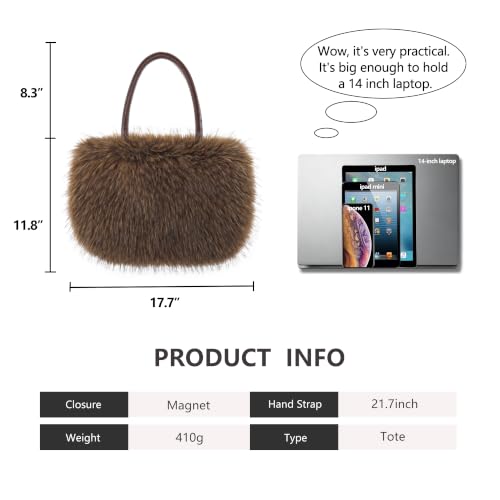 Image of Women's Fuzzy Tote Bag Curly Handbag Furry Shoulder Bag Large Plush Top Handle Purses Winter