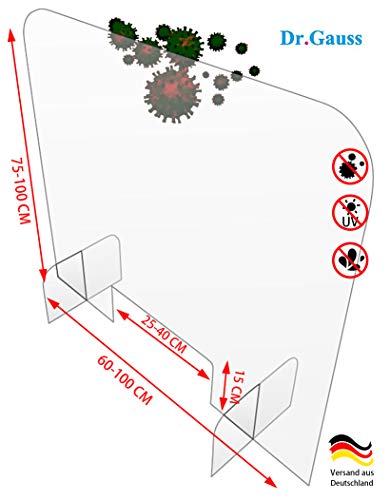 Preisvergleich Produktbild Dr. GAUSS Thekenaufsatz aus Acrylglas, Hygieneschutzwand, Spuckschutz Plexiglas Nagelstudio, Plexiglas Schutzwand mit Durchreiche, Thekenschutz, Glasklar, Stabil, 4mm Stark, 75x80cm, Angebot!