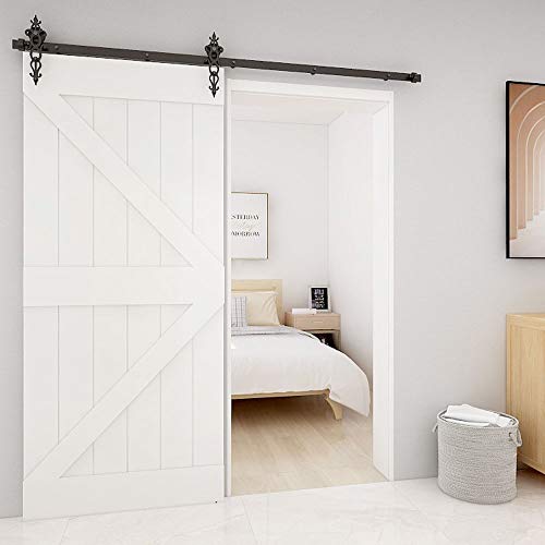 6FT/182cm Schiebetürbeschlag Set, Laufschienen für Schiebetür Hängeschiene Schiebetürsystem Laufschiene Tür Hardware Kit, Schwarz