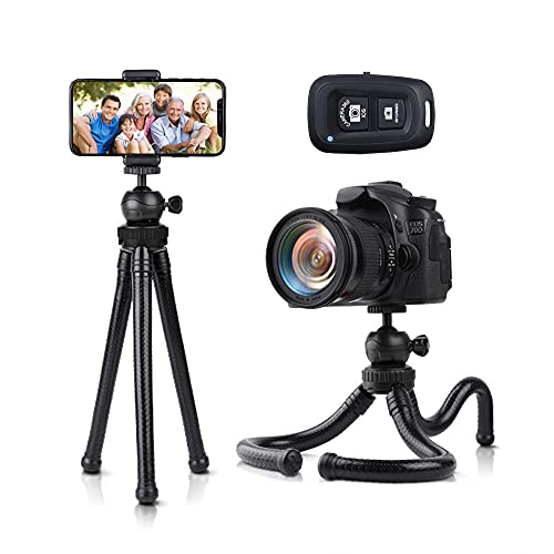 MOOWOOW Handy-Stativ, Flexibles Kamerastativ mit Handyhalter/Bluetooth-Steuerung/GoPro-Halterung, verstellbares Octopus…