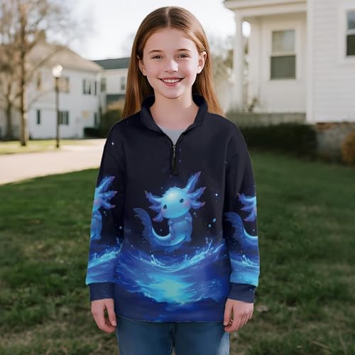 Image of AmzPrint Girls Graphic Quarter Zip Coat Long Sleeve Lightweight Oversized Athletic Running Hoodies For Kids Teen Girls