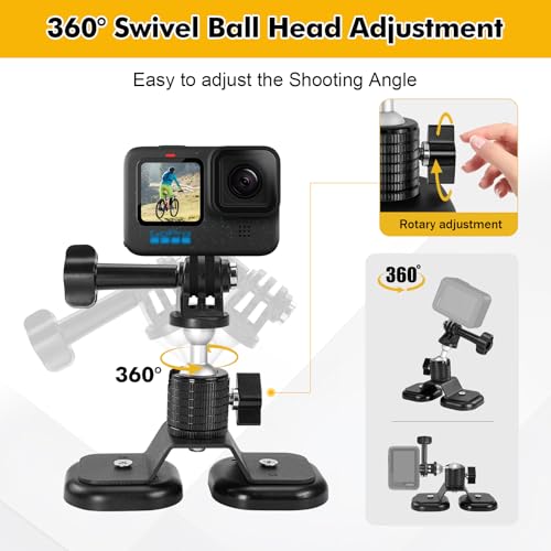 Magnetic Camera Mount fit for GoPro Hero 13/12/11/10/9/8/7/6,Insta360 X4/X3/Ace/Ace Pro,DJI Action5/4/3/2,Akaso,Strong Magnetic Car Camera Mount with 360° Rotation Cam Stand Base - Thumbnail 5