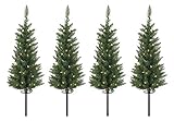 Set of 4 Lighted 3 Feet High Christmas Pathway Trees with Yard Stakes - Battery Operated with Timer and Functions