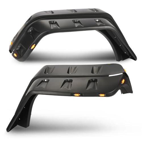 G-PLUS Fender Flares w/LED Light Side Maker Matte Black Compatible with 2007-2018 Jeep JK Wrangler 2 Door or 4 Door Model Unlimited, Rubicon Unlimited Textured Wheel Cover Pocket Riveted Style Smooth