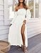 ZESICA Women's 2025 Boho Sexy Off Shoulder Long Sleeve Smocked High Waist Side Split Flowy A Line Tiered Long Maxi Dress,White,X-Large