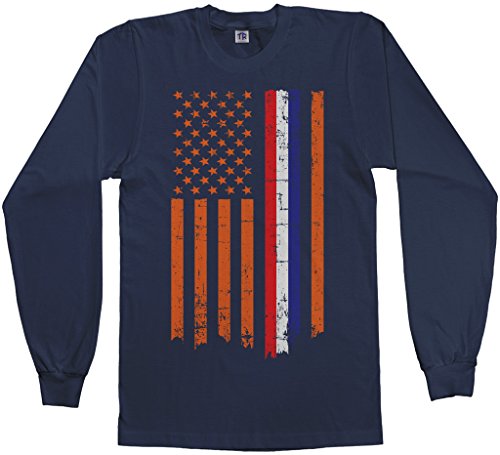 Threadrock Men's Netherlands USA Dutch American Flag Long Sleeve T-Shirt L Navy