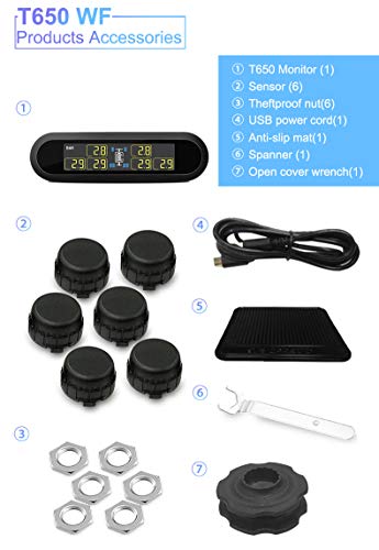 B-Qtech Wireless Solar Power TPMS Tire Pressure Monitoring System RV Truck TPMS with 6 Sensors for 4-6 Tires Car RVs Truck Tow Trailers’s Pressure and Temperature(0~199PSI) - Thumbnail 7