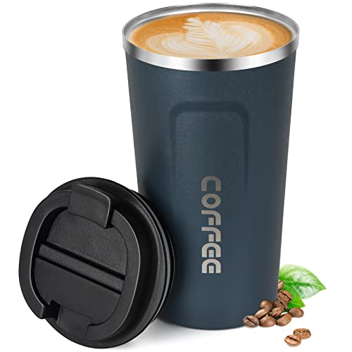 Smilatte 18oz (510ml) Vacuum Insulated Travel Mug, Leakproof Double Wall Stainless Steel Reusable Coffee Cup with Lid for Hot & Cold Drinks, Matte Texture Blue