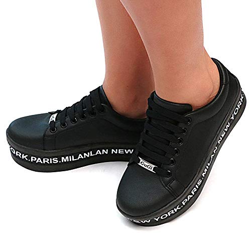 Plataforma Feminina Citys Tênis Com Metal Gugi Exclusivo Flatform Cor:Black;Tamanho:37