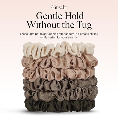 Kitsch Ultra-Petite Satin Scrunchies for Women - Eucalyptus, 6pcs | Wake Up Frizz-Free, No Crease Hair Ties, Softer Than Silk Scrunchies, Stylish Hair Accessories For All Hair Types - image 8