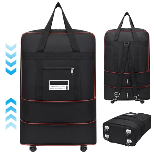 Wheeled Duffle Bag 24x16x8 in Expandable Foldable 360° Rotating Rolling Duffle Bag Carry on Duffle Bag with Wheels and Handle for Camping, Business Trip, Foldable Luggage Bag, Small/3236