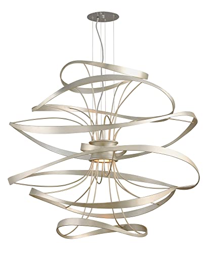 Corbett Lighting Calligraphy LED Pendant - 42" - Silver Leaf with Polished Stainless Accents
