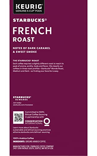 Image of Starbucks Coffee K-Cup Pods, French Roast, Dark Roast Coffee, Notes of Dark Caramel & Sweet Smoke, Keurig Genuine K-Cup Pods, 32 CT (Pack of 2)