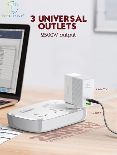Image of T Teclusive Smart Power Strip WiFi Extension Board with Type C USB Ports | 2500w 3 Power Sockets with 30w USB C PD QC Fast Charging | 100V-250V Surge | App Control with Timer | Alexa Supported