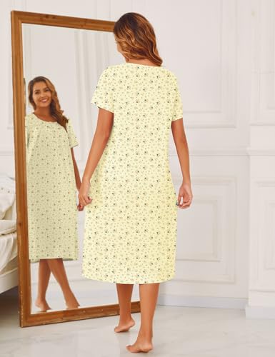 Image of Bloggerlove Nightgowns for Women Soft 100% Cotton House Dress Short /Long Sleeve Night Gowns Comfy Sleepwear S-3XL
