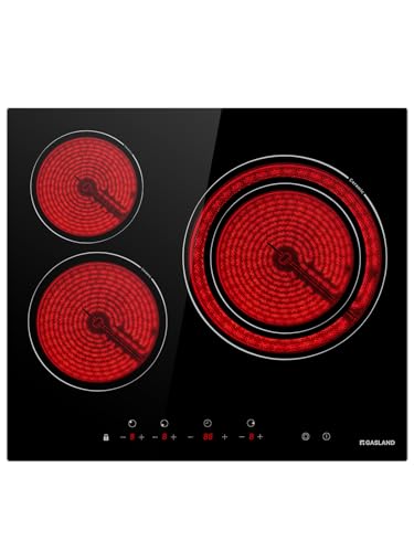 GASLAND CH603BF Autark Glaskeramikkochfeld/ 60cm Kochfeld Elektro/Einbaukochfeld/ 3 Kochzonen/Zweifach-Zone/Kindersicherung/ 5,4kW/ Geeignet für Alle Töpfe