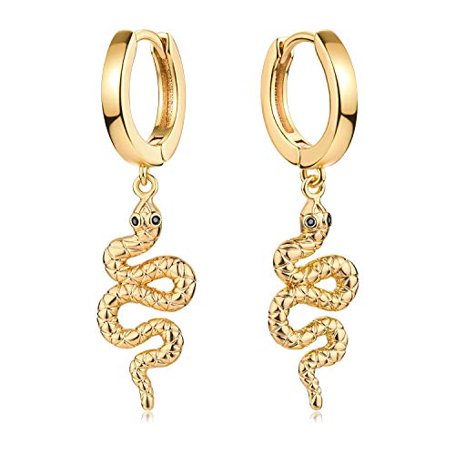 Myears Women Snake Earrings Gold Huggie Hoop Serpent Diamond Cubic Zirconia Dangle Drop 14K Gold Filled Small Boho Simple Delicate Hypoallergenic Animal Jewelry Gift #TOP26