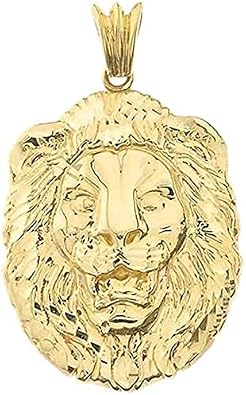 14k Yellow Gold Sparkle-Cut Lion Head Statement Pendant Charm - Choice of Size S, M, or L