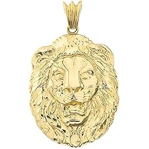 14k Yellow Gold Sparkle-Cut Lion Head Statement Pendant Charm - Choice of Size S, M, or L