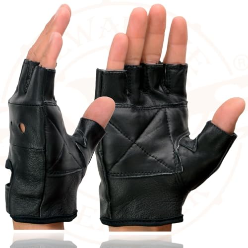 Image of Milwaukee Leather SH198 Men's Black Flame Embroidered Fingerless Gloves with Gel Palm | Padded Comfort; Vibration Relief; Flame Embroidery