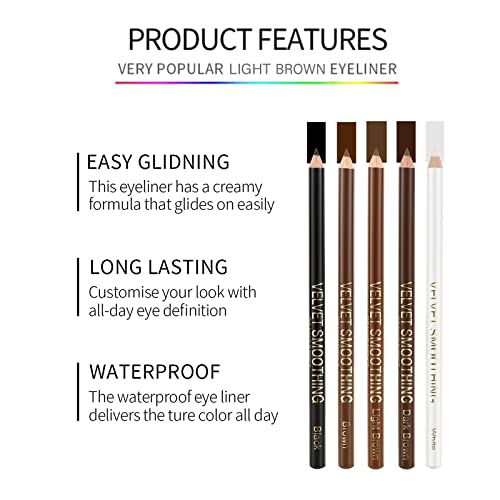 Zevni Sumeitang 12 Pcs Eyeliner Pencils Set,5 Colors Black,White,Brown,Light Brown,Dark Brown Eye Liner Eyebrow Pencil Kit,Highly-Pigmented Soft Strokes Easy Glide,Multipurpose Women Eye Makeup Pen #TOP4