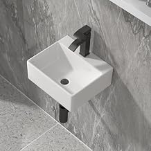 13"x11" Floating Bathroom Vessel Sink - White Ceramic Porcelain Wall Mounted Rectangular Vanity Bath Sink Basin