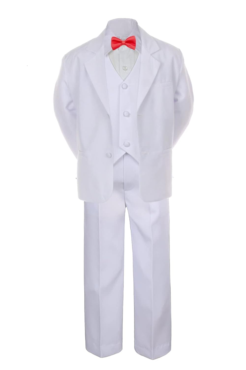 Formal Boy White Suit Notch Lapel Tuxedo Kid Teen Free Red Bow Tie (10)