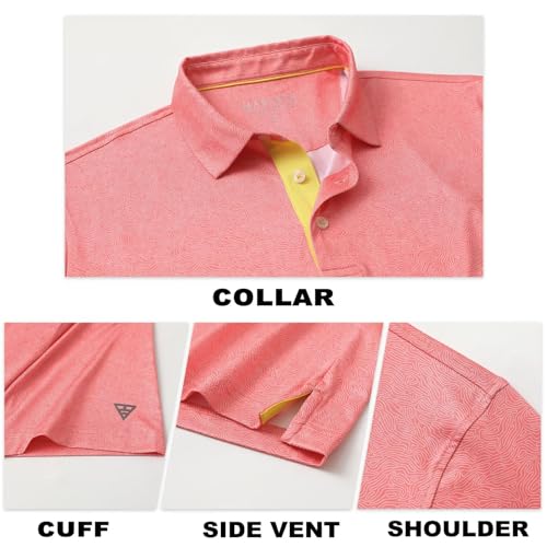 Image of M MAELREG Mens Golf Shirt Short Sleeve Dry Fit Print Moisture Wicking Performance Patterns Collared Polo Shirt