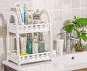 Mandydov European-style Double-layer Desktop Storage Rack Organizer Cosmetic Stationery Storage Holder for Kitchen Bathroom Office