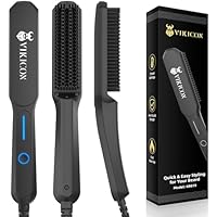 VIKICON Beard Straightener Comb for Men, Professional Beard Hair Straightening Heated Brush w/Anti-Scald, 3 Temperatures & LCD Display, Portable Ionic Hot Comb with Travel Bag, Gifts for Men