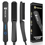 VIKICON Beard Straightener Comb for Men, Professional Beard Hair Straightening Heated Brush w/Anti-Scald, 3 Temperatures & LCD Display, Portable Ionic Hot Comb with Travel Bag, Gifts for Men
