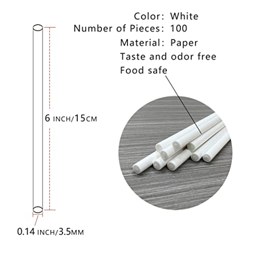 100 Count 6 Inch White Paper Lollipop Sticks,Cake Pop Sticks,Sucker Sticks For Cookies,Rainbow Candy,Chocolate,Cake Topper #TOP1