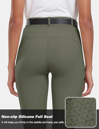 Mofiz Women'S Silicone Full Seat Horse Riding Pants Zipper Pockets Equestrian Breeches Riding Tights Grayish Green M thumb #1