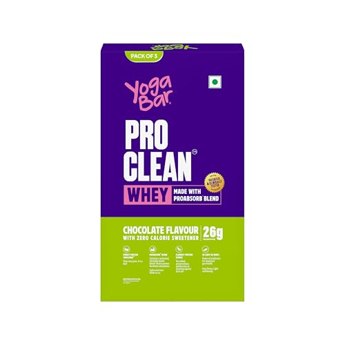Image of Yogabar Pro Clean Whey Protein Powder, Chocolate Flavour, 25g Protein Blend with Zero Calorie Sweetener, 35g x Pack of 3
