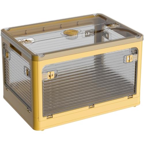 Wyazziv蓋付き積み重ね収納ケース 全方向取出し可能 大型プラスチックコンテナ キャスター付き 衣類・布団・小物収納用 折り畳み設計 おしゃれ半透明 組立簡単 防塵防カビ防湿 無臭 強耐荷重大容量 家庭・車用に適 複数サイズ各種カラー選択可 (イエロー