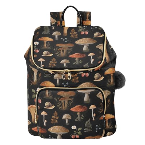 DerlonKaje Mushroom Print Womens 15L Lightweight Backpack Quilted Daypack with Magnetic Snap & Multiple Pockets for Travel School College Hiking Work