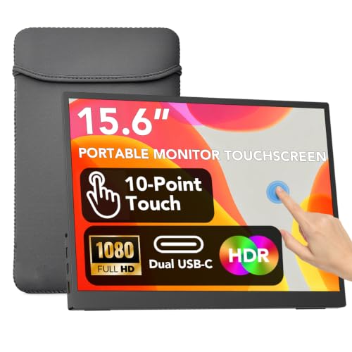 Image of IBW 15.6 inch Portable Touchscreen Monitor for Laptop, 1080P FHD IPS USB-C | 10-Point Touch, Tempered Glass, Dual Speakers, Adjustable Kickstand, External Monitor for MacBook, Phone, PS5, Switch & Xbox
