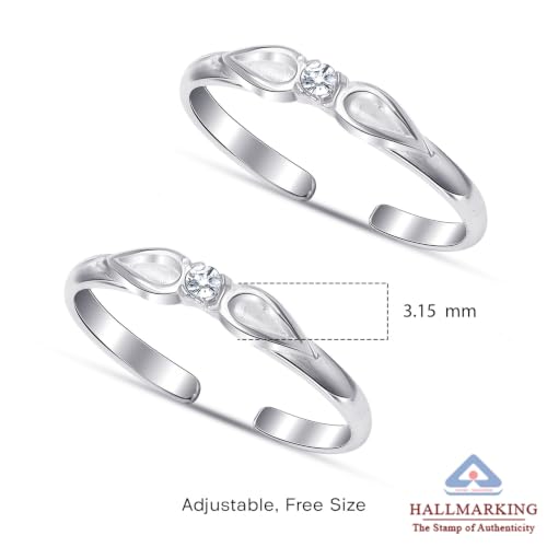 Image of TRUESILVER ACPL 925 Sterling Silver Toe Rings for Women | BIS Hallmarked Classic, Ruby Red & Cubic Zirconia Stone Toe Ring