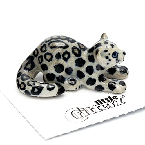 Little Critterz Snow Leopard Cub King - Multicolor Home Decor Animal Miniature Porcelain Figurine