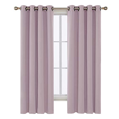 Image of Deconovo Lavender Pink Blackout Curtains for Bedroom Grommet Top Thermal Insulated Room Darkening Curtains 52x72 Inch 2 Panels