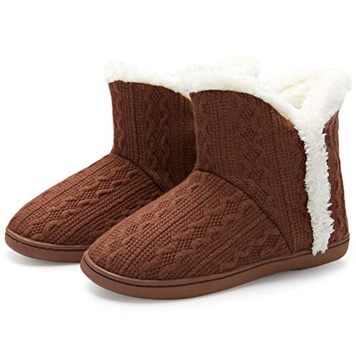 Slipper Boots Women Winter Warm House Knit Bootie Slippers Brown M 7-8