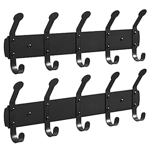 SONGMICS Kapstokhaken, set van 2, haak rails, kapstokhaken, wand kapstok, 5 dubbele haken, gemaakt van metaal, voor…