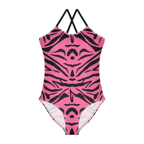 Zebra Stripes Pink Black Girls One Piece Swimsuit Beach Swimwear 20862025