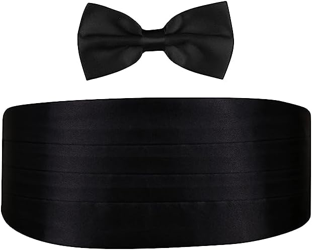 Men's Satin The Cerulean Cummerband and Bow Tie Set (Black, Free Size)