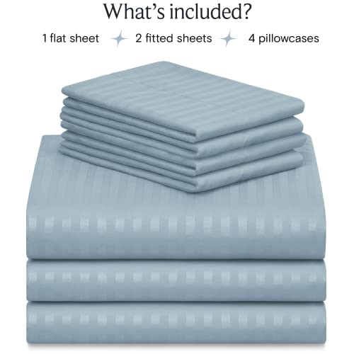 Image of LuxClub 5 PC Split King Size Sheet Set Bed Sheets, Breathable Luxury Sheets, Deep Pockets 18 inch Wrinkle Free Cooling Sheets Machine Washable Hotel Bedding (Split King, Striped Light Blue)