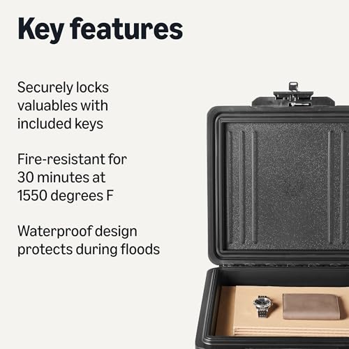 Amazon Basics Fire-Resistant Waterproof Fire Chest with Mechanical Key, Protects During Floods, 0.39 cu. ft, Black - image 2