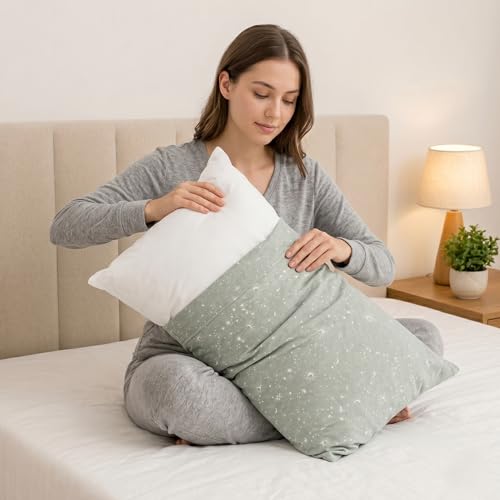Image of Cotton Pillow Cover Set (1 Pair) | 20x30 Inch | Soft Breathable Cotton Fabric - Comfortable, Durable & Easy Care - 2 Pcs Set | Celestial Sage Print